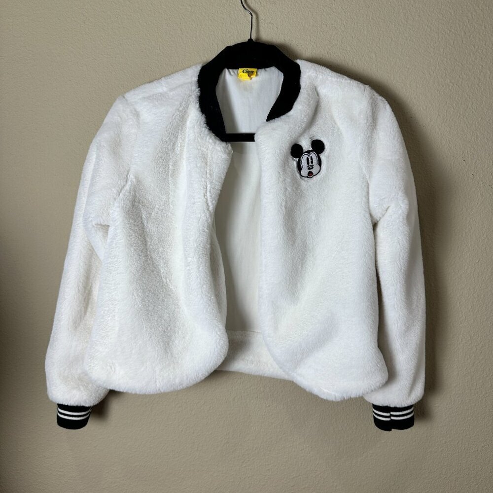 DISNEY White Faux Fur Mickey Bomber Jacket Coat Size Small - Picture 3 of 10